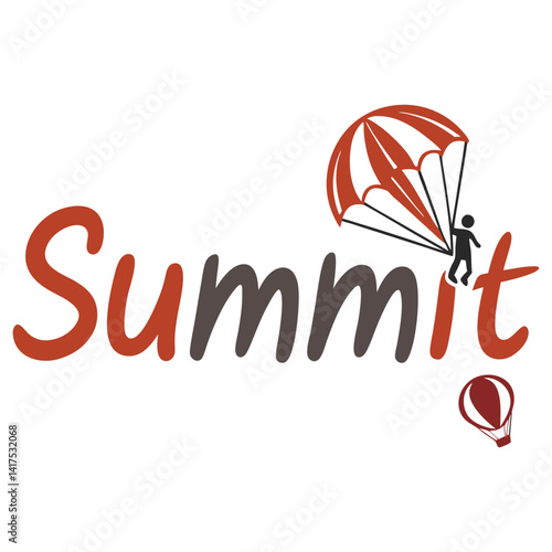 Summit adventure logo design featuring a skydiver and parachute, perfect for outdoor brands and event promotions, conveying excitement, challenge, and reaching new heights