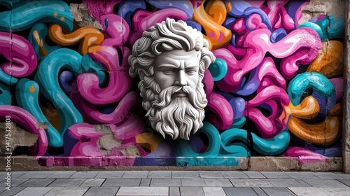 Fototapeta Naklejka Na Ścianę i Meble -  Ancient bust mural street art urban background