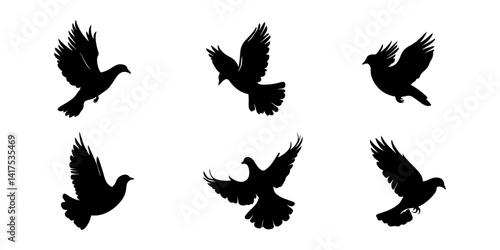 Bird Silhouette Icons Pack – Black Flying and Perching Bird Vector Clipart