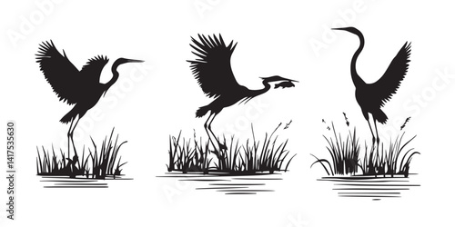 Bird Silhouette Icons Pack – Black Flying and Perching Bird Vector Clipart