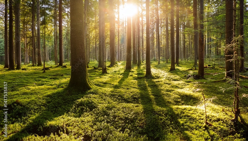 Fototapeta premium Beautiful forest in bright sunshine