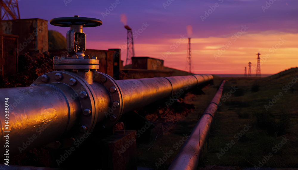 Naklejka premium A long pipe is in the foreground of a dark background