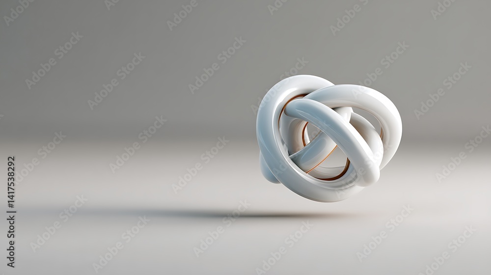 Intricate White Knot Sculpture with Smooth Curves and Minimalistic Design on Grey Background Intricate White Knot Sculpture with Smooth Curves and Minimalistic Design on Grey Background