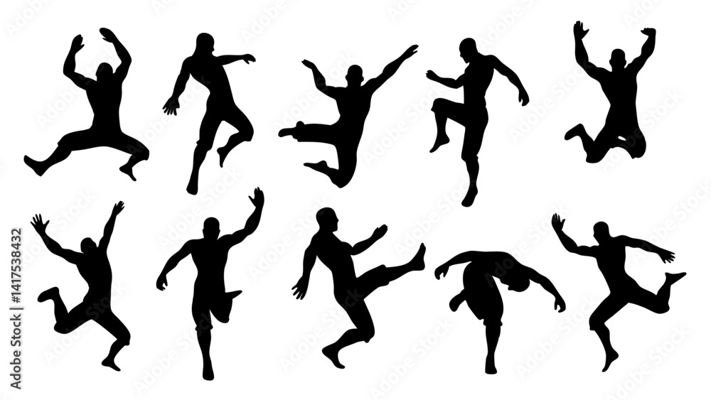 set of parkour silhouette vector on white background set of parkour silhouette vector on white background