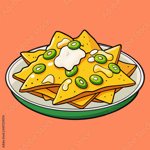 Delicious Nachos with Cheese. Sour Cream. and Jalapenos