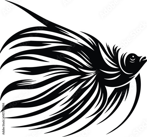 Angelfish Gliding Gracefully in Black and White Silhouette