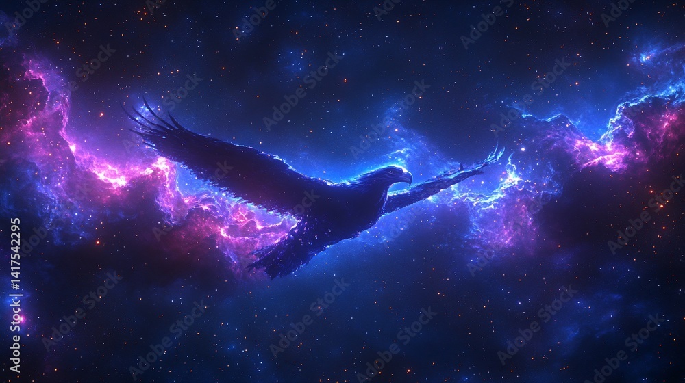 Eagle Soaring Through Cosmic Nebula Eagle Soaring Through Cosmic Nebula