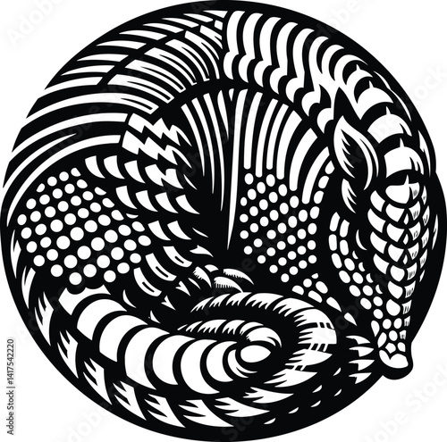 Armadillo Curled in Defensive Ball Silhouette Vector