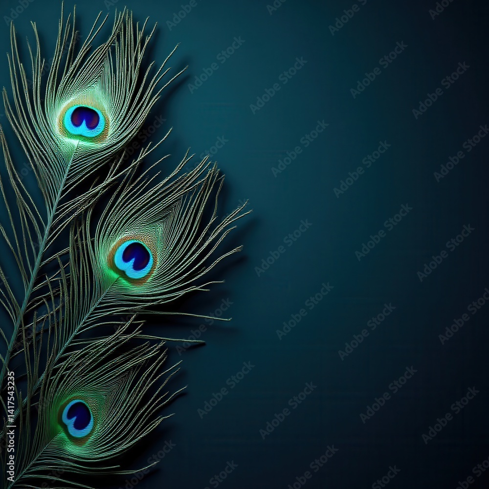 Obraz premium Elegant peacock feathers in turquoise against a rich velvet background , background, elegant