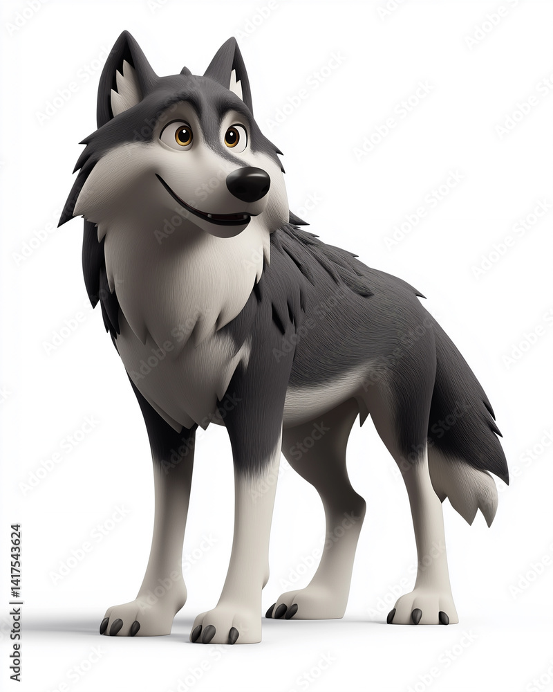Cartoon dire wolf with big eyes on a white background. 3d rendering Cartoon dire wolf with big eyes on a white background. 3d rendering