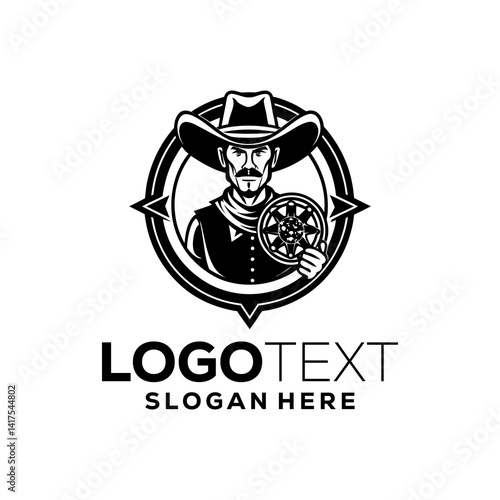 Logo template with the image of the man in hat. Cowboy. Sheriff. Mascot.