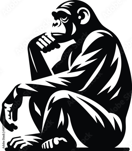 Thoughtful Bonobo Silhouette with Geometric Facial Details
