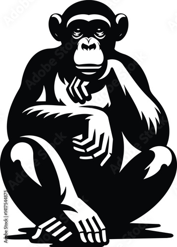 Thoughtful Bonobo Silhouette with Geometric Details