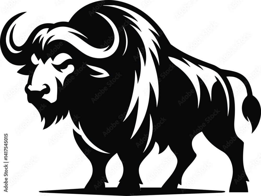 Powerful Buffalo Silhouette Symbol in Determined Stance Powerful Buffalo Silhouette Symbol in Determined Stance
