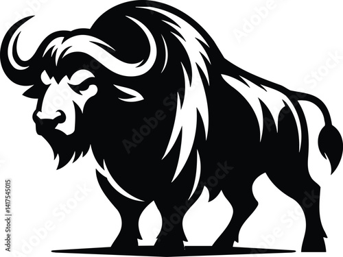 Powerful Buffalo Silhouette Symbol in Determined Stance