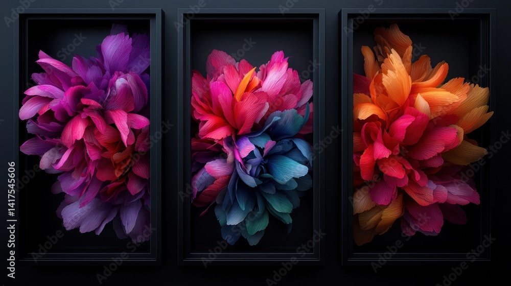 Obraz premium Abstract floral display in three black frames