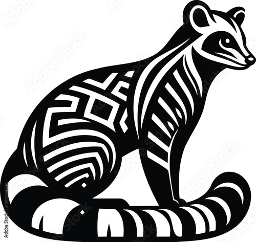 Alert civet silhouette with curled tail and geometric fur