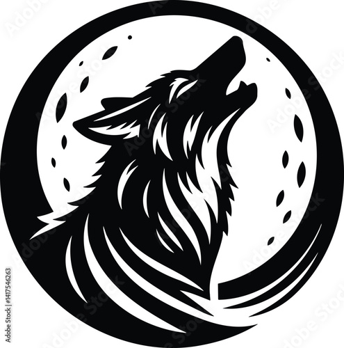 Coyote Howling at Moon Silhouette in Black and White