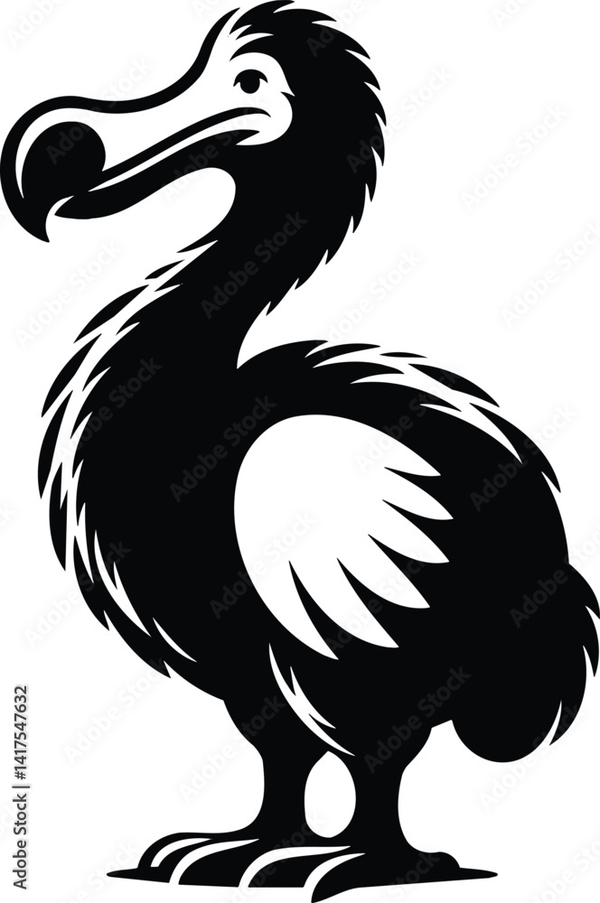 Naklejka premium Dodo Bird Silhouette with Curious Expression Vector Illustration