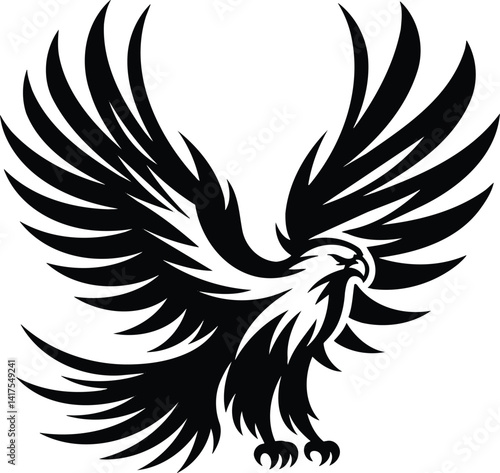 Soaring eagle silhouette in powerful flight modern vector illustration
