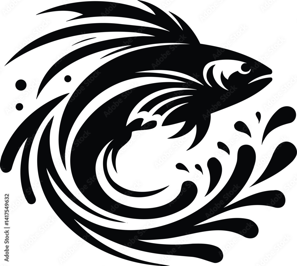 Naklejka premium Fish Leaping Out of Water Silhouette Illustration