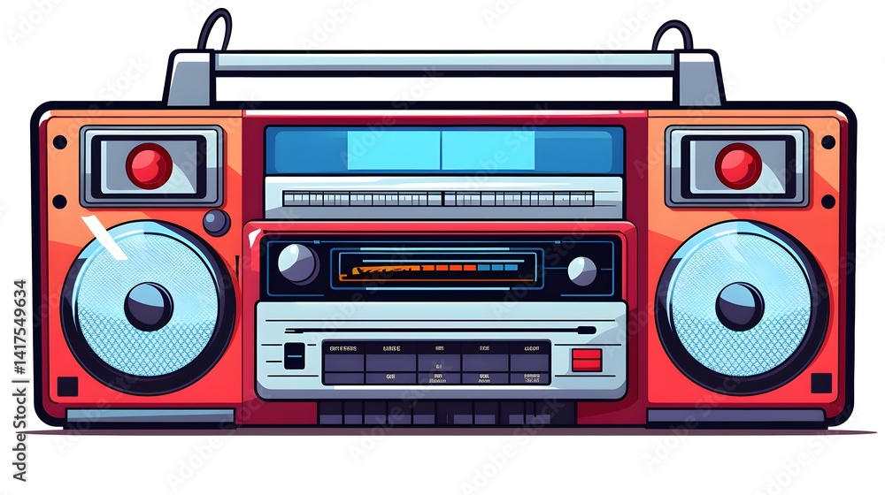 Fototapeta premium Illustration of a Cartoon Radio Cassette Player in a Car, Retro Music Concept