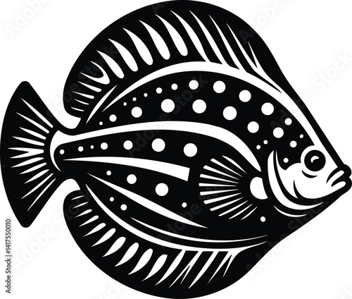 Flounder Fish Silhouette Gliding Gracefully in Black and White