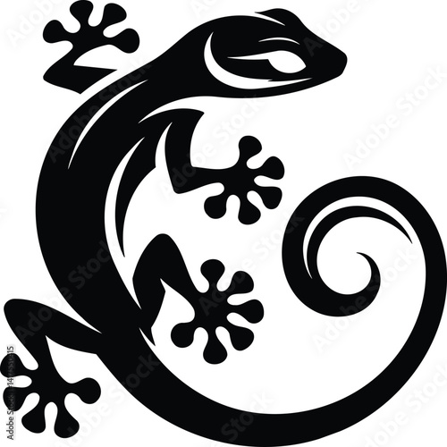 Gecko Silhouette Clinging to a Vertical Surface with Curled Tail