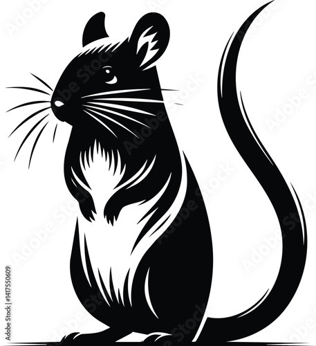Gerbil Standing Alert Silhouette with Perky Ears and Curved Tail