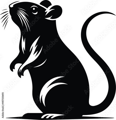 Alert gerbil silhouette standing on hind legs