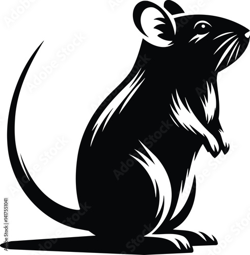 Alert gerbil standing silhouette with perky ears and curved tail
