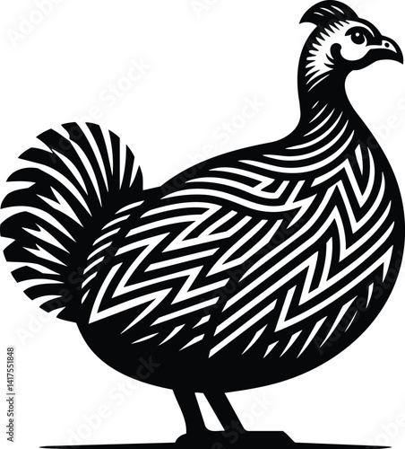 Alert Guinea Fowl Silhouette with Geometric Feather Texture