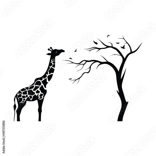 Branch who eating giraffe vector silhouette