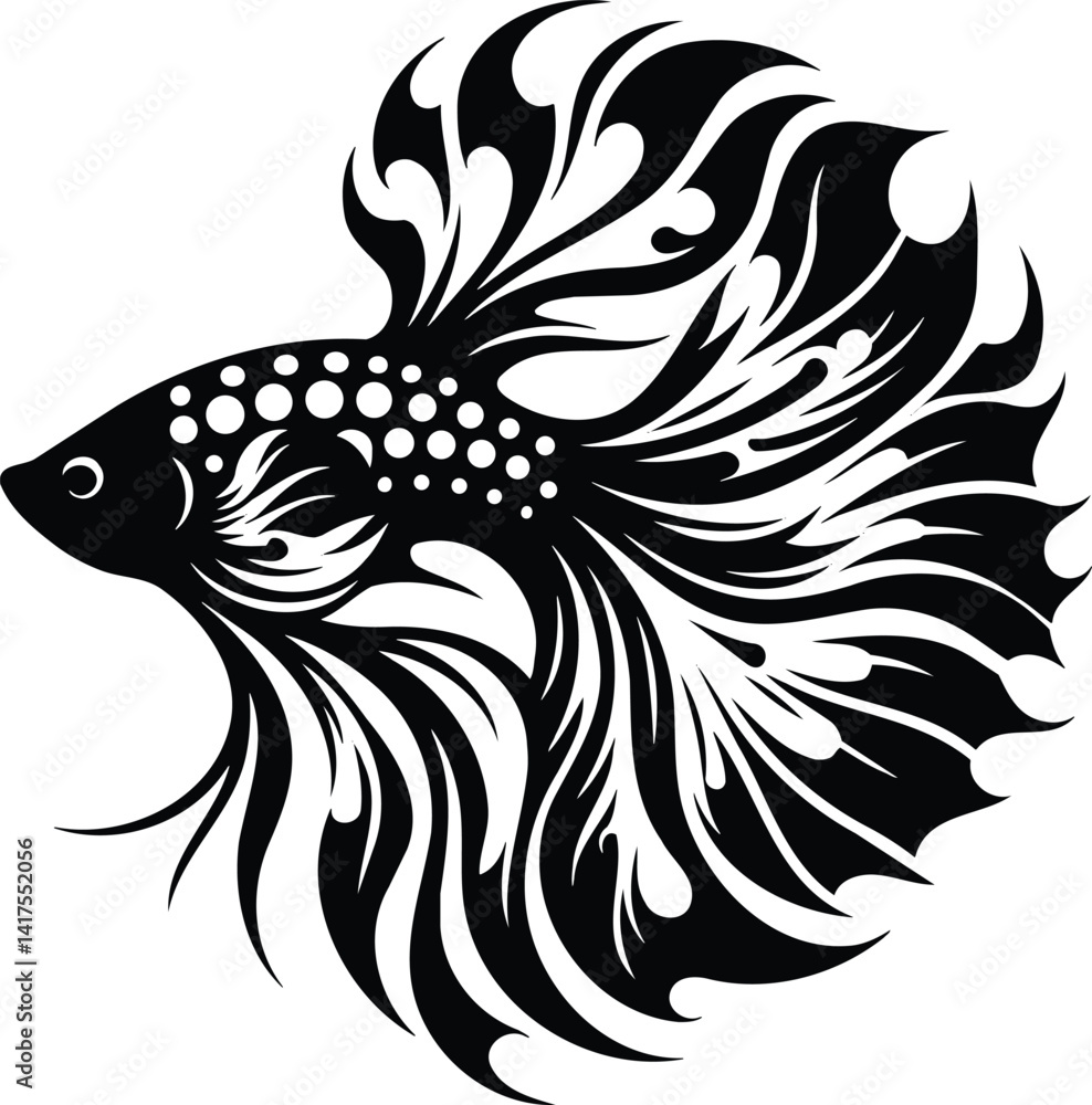 Elegant guppy silhouette with flowing fins and intricate tail design Elegant guppy silhouette with flowing fins and intricate tail design