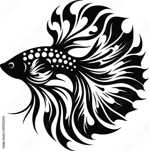 Elegant guppy silhouette with flowing fins and intricate tail design