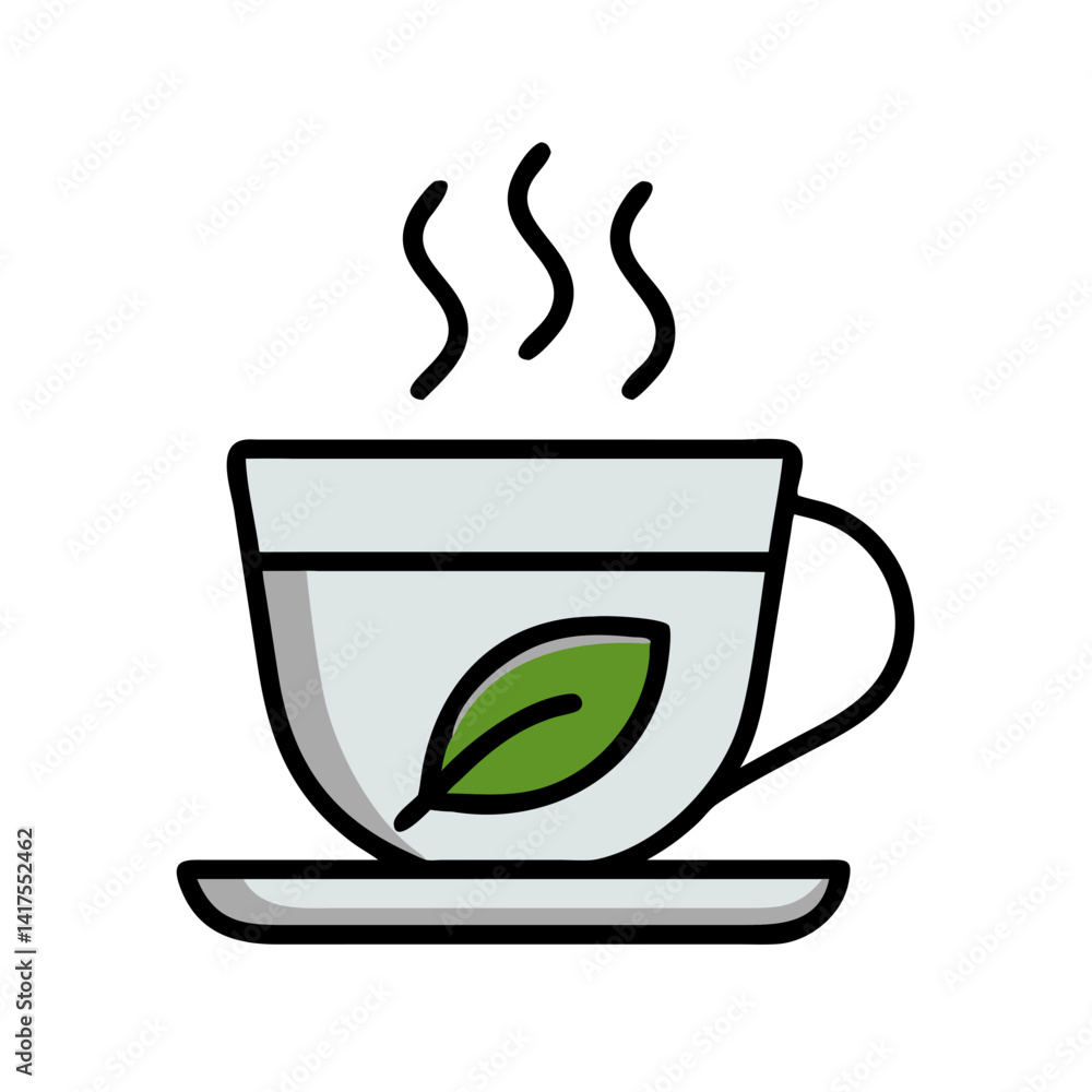 Cup of Tea with Leaf Garnish Icon Design Cup of Tea with Leaf Garnish Icon Design