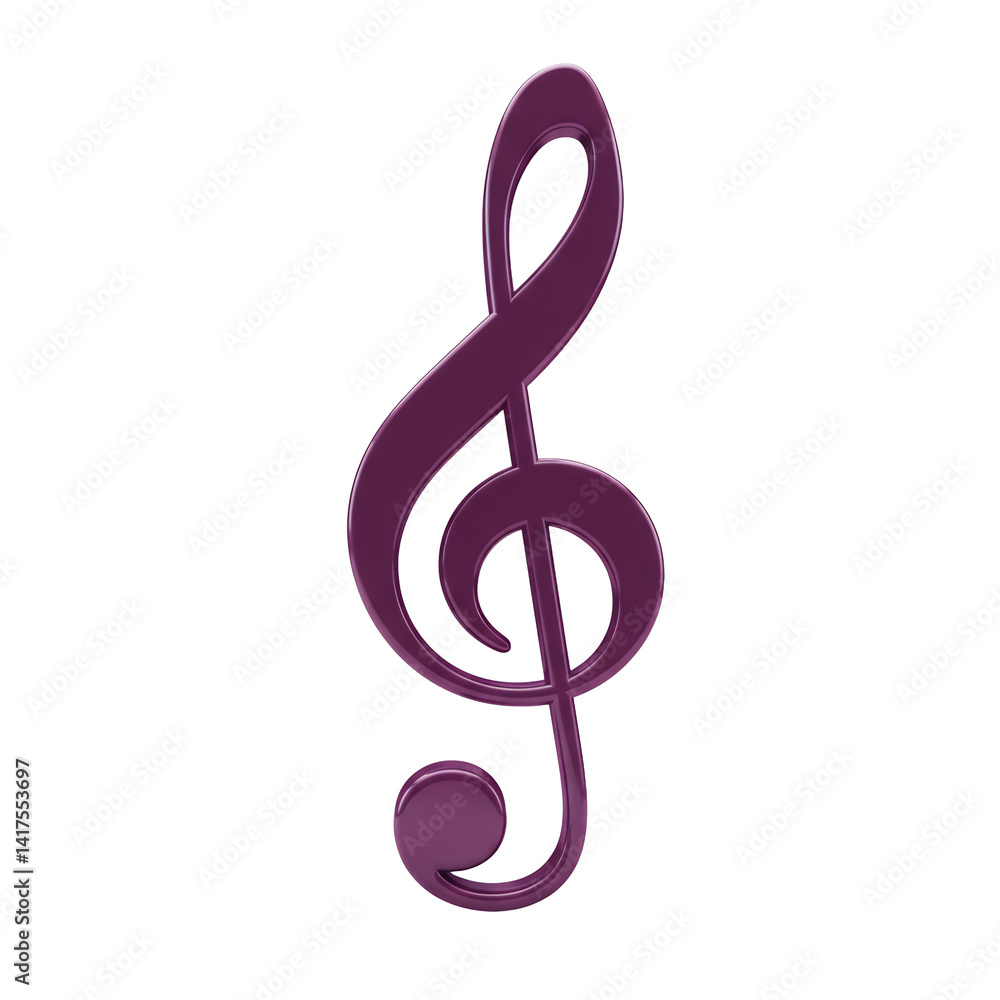 Treble clef music note icon. 3d rendering isolated on white background. Cartoon plastic style Treble clef music note icon. 3d rendering isolated on white background. Cartoon plastic style
