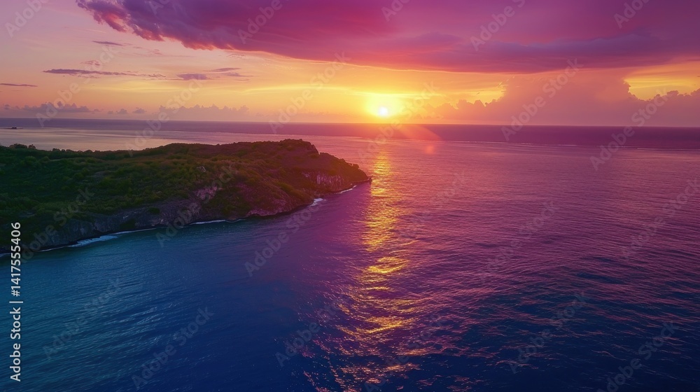 Fototapeta premium Island sunset seascape aerial view