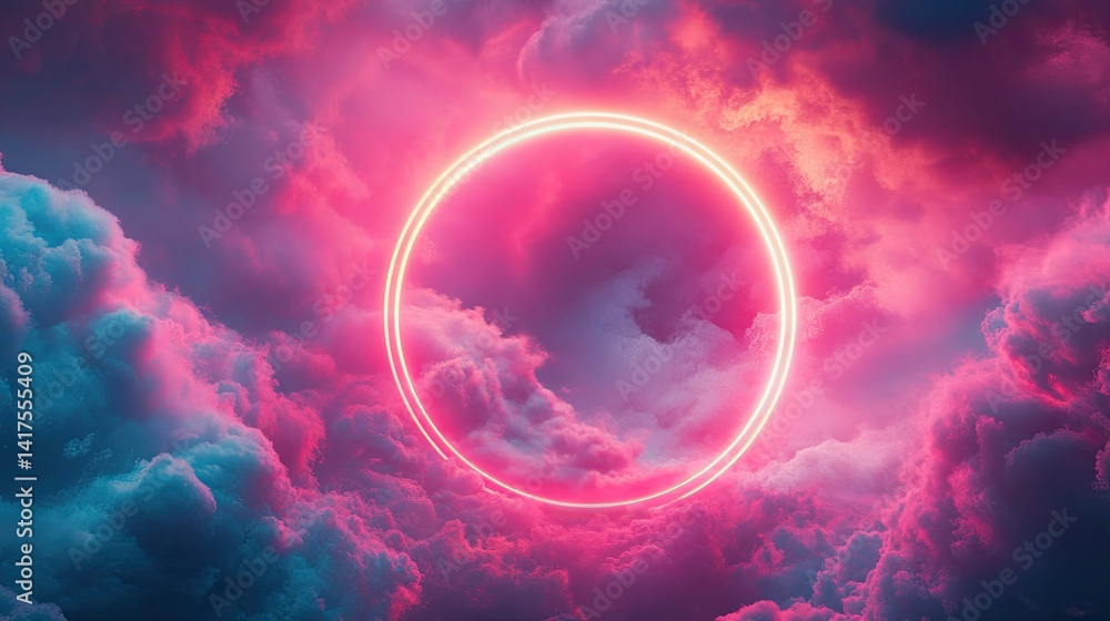 Surreal pink neon circle cloud creates an abstract light, offering dreamy, celestial macro photography. -- Surreal pink neon circle cloud creates an abstract light, offering dreamy, celestial macro photography. --