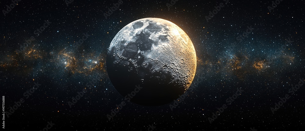 Naklejka premium Majestic Moon in Cosmic Embrace A Stunning Space Image