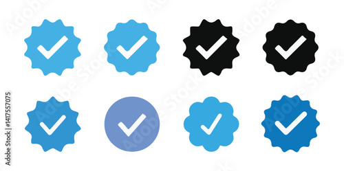 Verified badge profile set. Social media account verification icons . Guaranteed signs.Verified symbol. Approval done element collection. vector illustration eps 10.