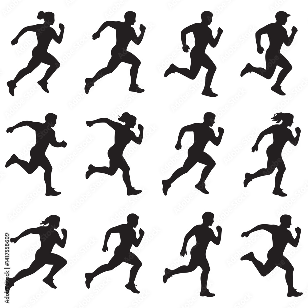 run, Running men and women, Running Men and Women Silhouettes Vector Set run, Running men and women, Running Men and Women Silhouettes Vector Set