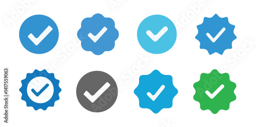 Verified badge profile set. Social media account verification icons . Guaranteed signs.Verified symbol. Approval done element collection. vector illustration eps 10.