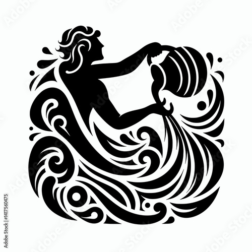 Zodiac Sign - Aquarius Symbol in Black and White Artistic Style  