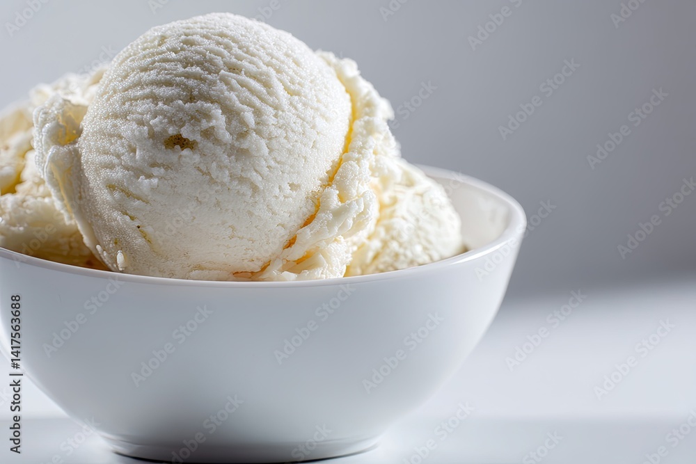 scoop of artisan gelato in white bowl with clean background and shadows scoop of artisan gelato in white bowl with clean background and shadows