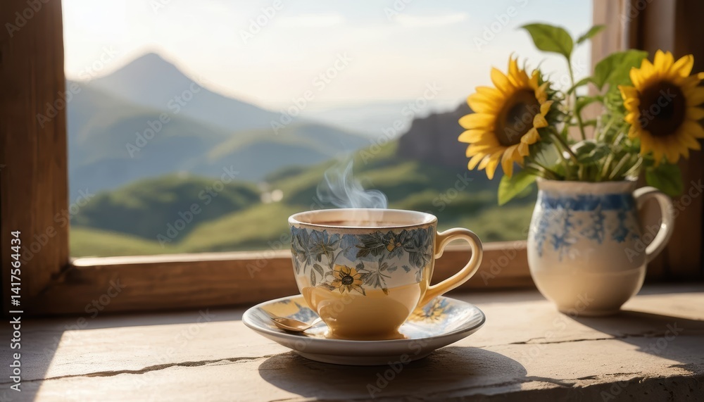 Steaming Cup of Tea on a Wooden Tabletop Steaming Cup of Tea on a Wooden Tabletop