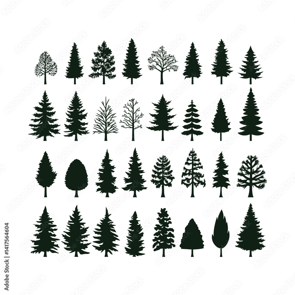 Obraz premium Silhouettes Set of Pine, Woodland