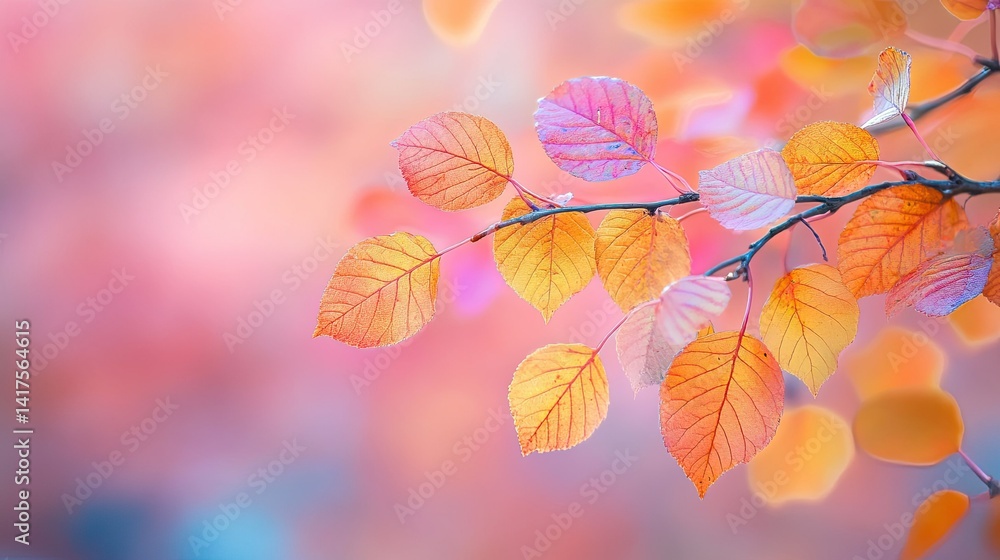 Vibrant autumn leaves glow in a soft pastel backdrop for an artistic low-light fall photograph. -- Vibrant autumn leaves glow in a soft pastel backdrop for an artistic low-light fall photograph. --