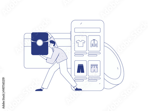 Holiday shopping people doing e-commerce online shopping flat vector concept operation hand drawn illustration
