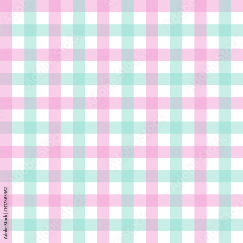 Pastel gingham seamless pattern.Checkered tartan plaid repeat pattern in green pink white.Geometric vector background wallpaper for fabric and prints.